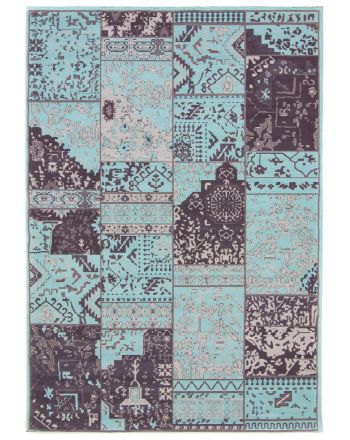 Tapis tissé à plat Kilim Patchwork Sofi Bleu