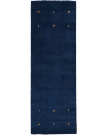 Tapis de laine Gabbeh Uni couloir Bleu