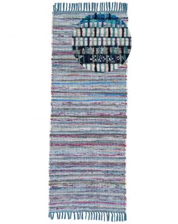 Tapis tissé à plat Kilim Chindi couloir Bleu