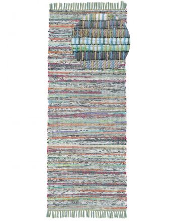 Tapis tissé à plat Kilim Chindi couloir Vert