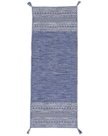 Tapis tissé à plat Kilim Azizi couloir Bleu