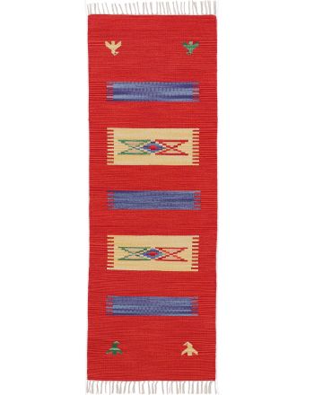 Tapis tissé à plat Kilim Dodi couloir Rouge