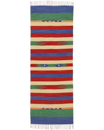 Tapis tissé à plat Kilim Samia couloir Vert