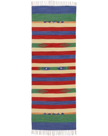 Tapis tissé à plat Kilim Samia couloir Vert