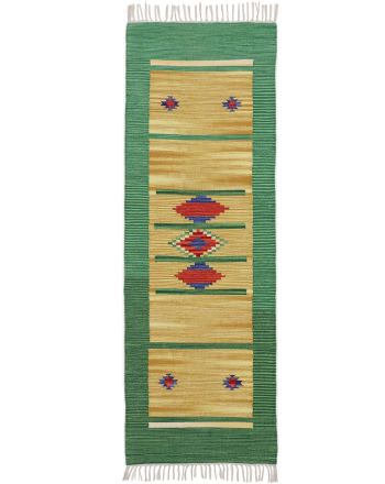 Tapis tissé à plat Kilim Nilay couloir Vert