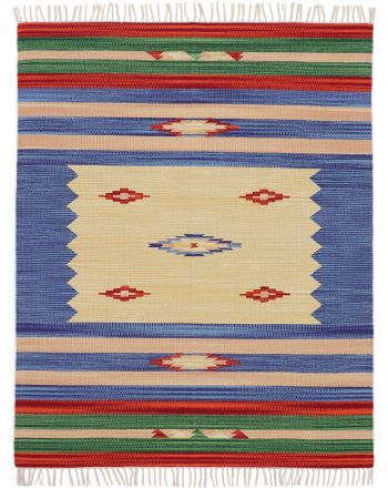 Tapis tissé à plat Kilim Mira Bleu