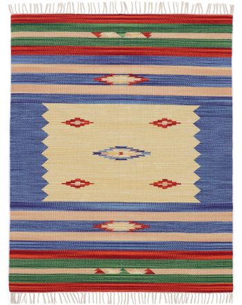 Tapis tissé à plat Kilim Mira Bleu