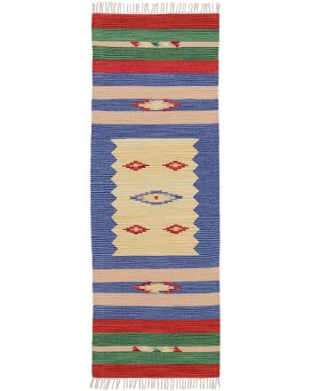 Tapis tissé à plat Kilim Mira couloir Bleu