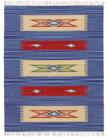 Tapis tissé à plat Kilim Tara Bleu