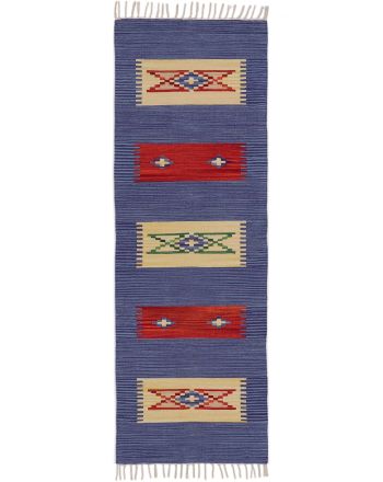 Tapis tissé à plat Kilim Tara couloir Bleu