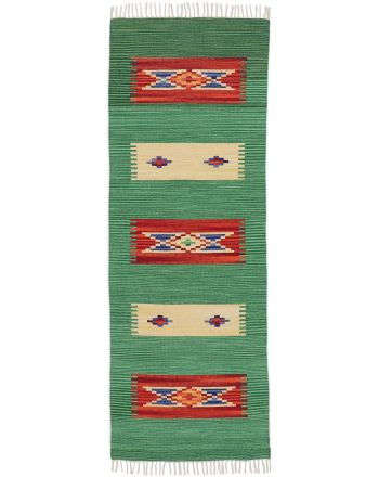 Tapis tissé à plat Kilim Tara couloir Vert