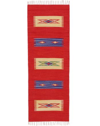 Tapis tissé à plat Kilim Tara couloir Rouge