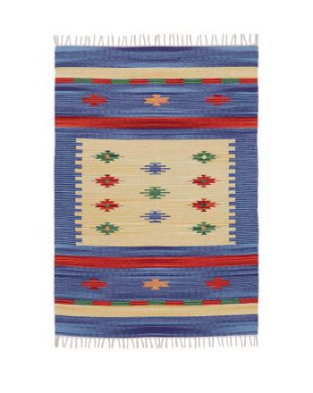 Tapis tissé à plat Kilim Shiva Bleu