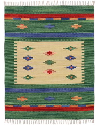 Tapis tissé à plat Kilim Shiva Vert