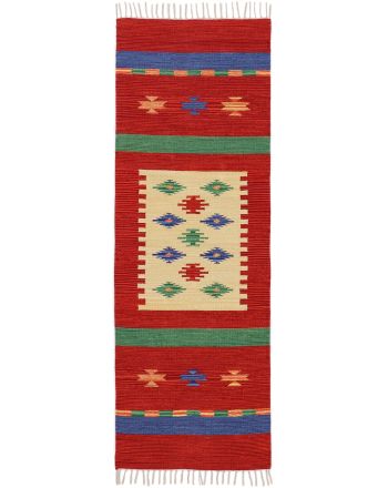 Tapis tissé à plat Kilim Shiva couloir Rouge