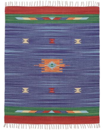 Tapis tissé à plat Kilim Amal Bleu