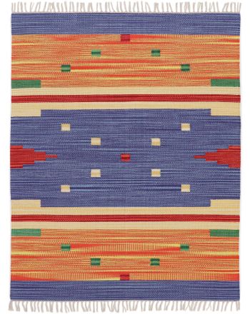 Tapis tissé à plat Kilim Amar Bleu
