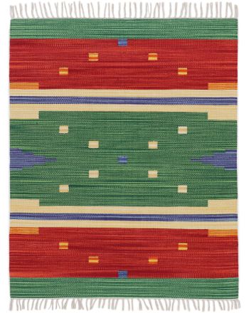 Tapis tissé à plat Kilim Amar Vert