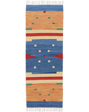 Tapis tissé à plat Kilim Amar couloir Bleu