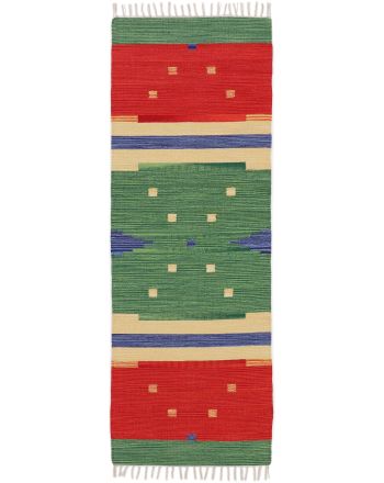 Tapis tissé à plat Kilim Amar couloir Vert