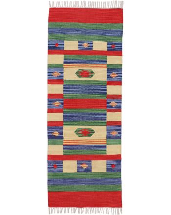 Tapis tissé à plat Kilim Mirza couloir Bleu