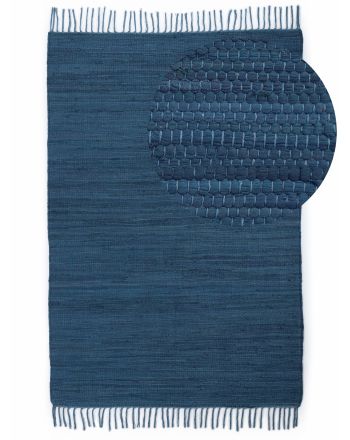 Tapis tissé à plat Kilim Chindi Uni Bleu