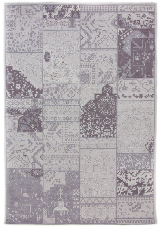 Tapis tissé à plat Kilim Patchwork Sofi Gris