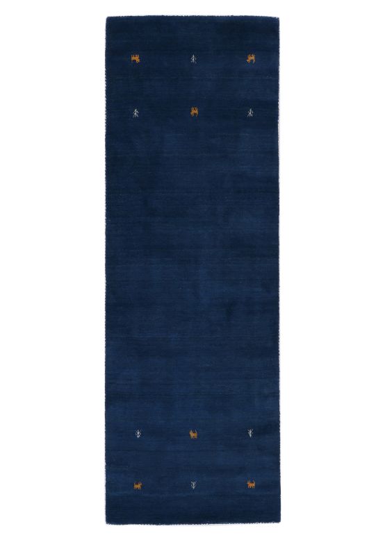 Tapis de laine Gabbeh Uni couloir Bleu