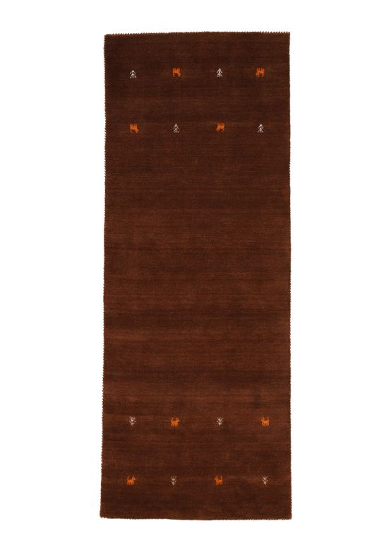 Tapis de laine Gabbeh Uni couloir Marron