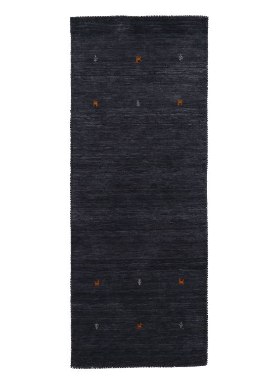 Tapis de laine Gabbeh Uni couloir Noir