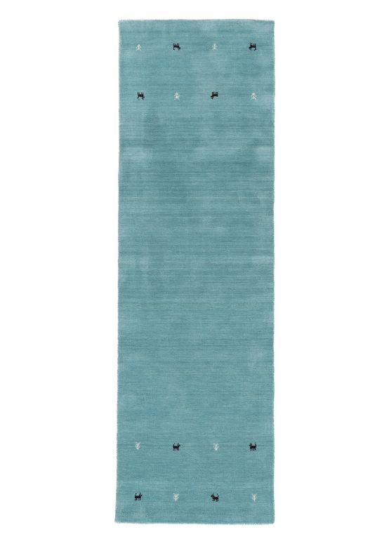 Tapis de laine Gabbeh Uni couloir Turquoise