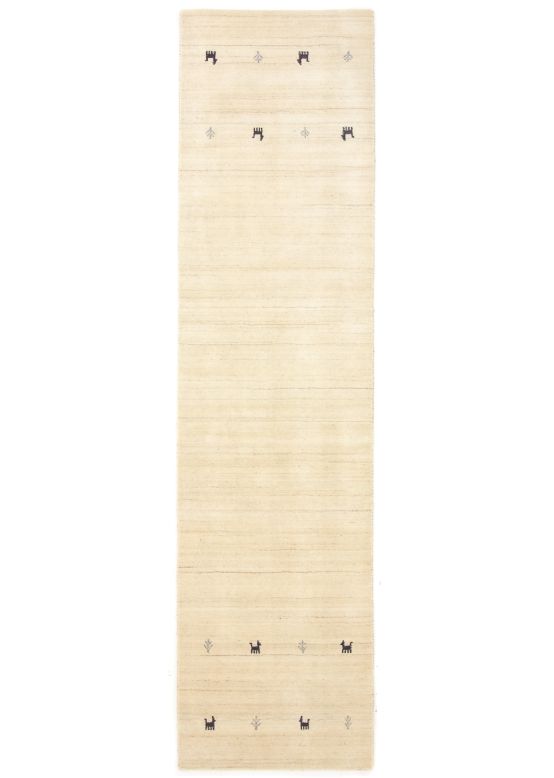 Tapis de laine Gabbeh Uni couloir Blanc