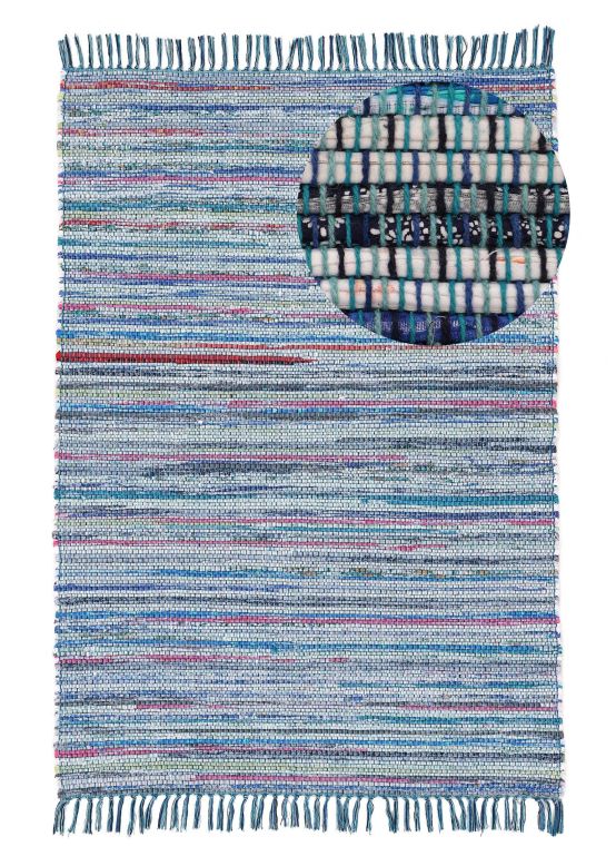 Tapis tissé à plat Kilim Chindi Bleu