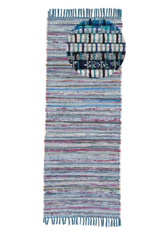 Tapis tissé à plat Kilim Chindi couloir Bleu