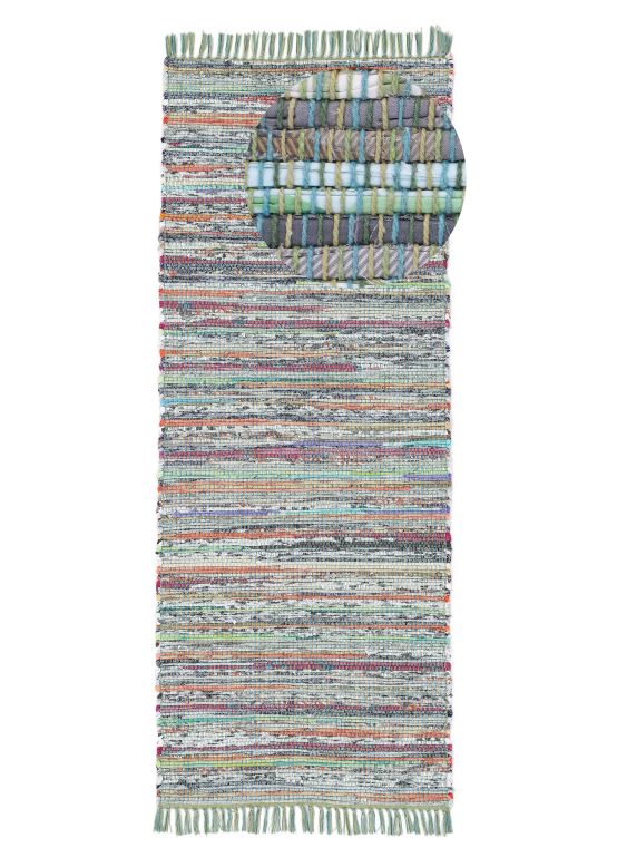 Tapis tissé à plat Kilim Chindi couloir Vert