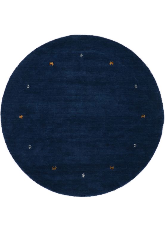 Tapis de laine Gabbeh Uni ronde Bleu