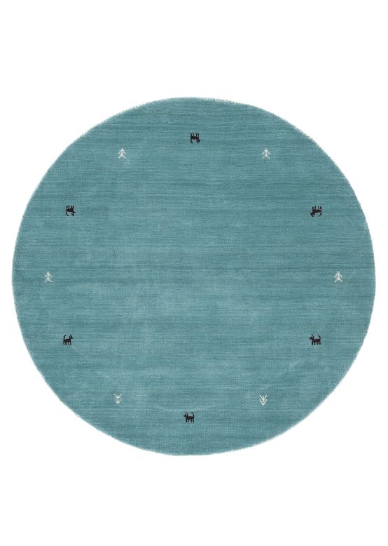 Tapis de laine Gabbeh Uni ronde Turquoise