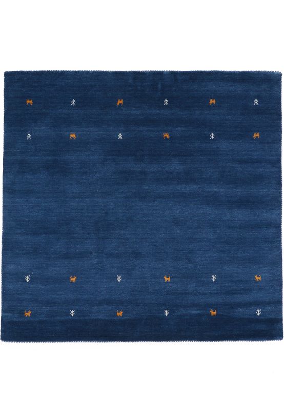 Tapis de laine Gabbeh Uni carré Bleu