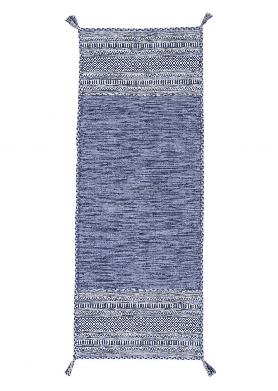 Tapis tissé à plat Kilim Azizi couloir Bleu