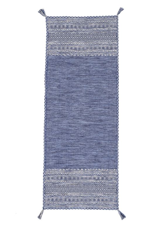 Tapis tissé à plat Kilim Azizi couloir Bleu