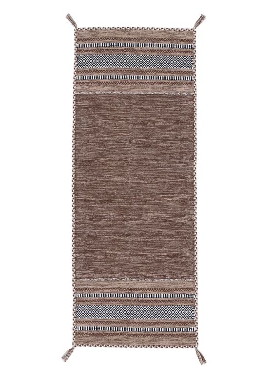 Tapis tissé à plat Kilim Azizi couloir Marron