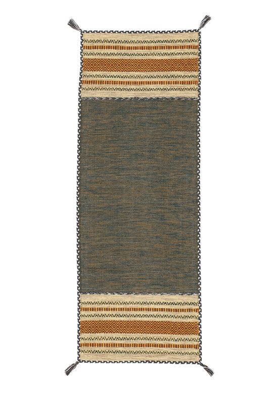 Tapis tissé à plat Kilim Azizi couloir Vert