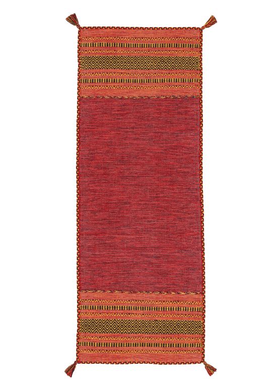 Tapis tissé à plat Kilim Azizi couloir Rouge