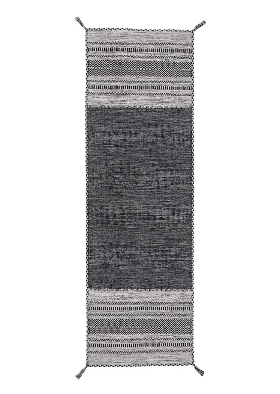 Tapis tissé à plat Kilim Azizi couloir Noir