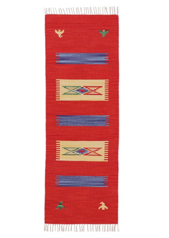 Tapis tissé à plat Kilim Dodi couloir Rouge