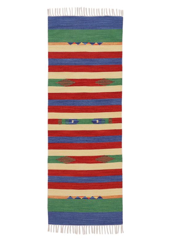 Tapis tissé à plat Kilim Samia couloir Vert