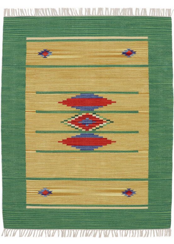 Tapis tissé à plat Kilim Nilay Vert