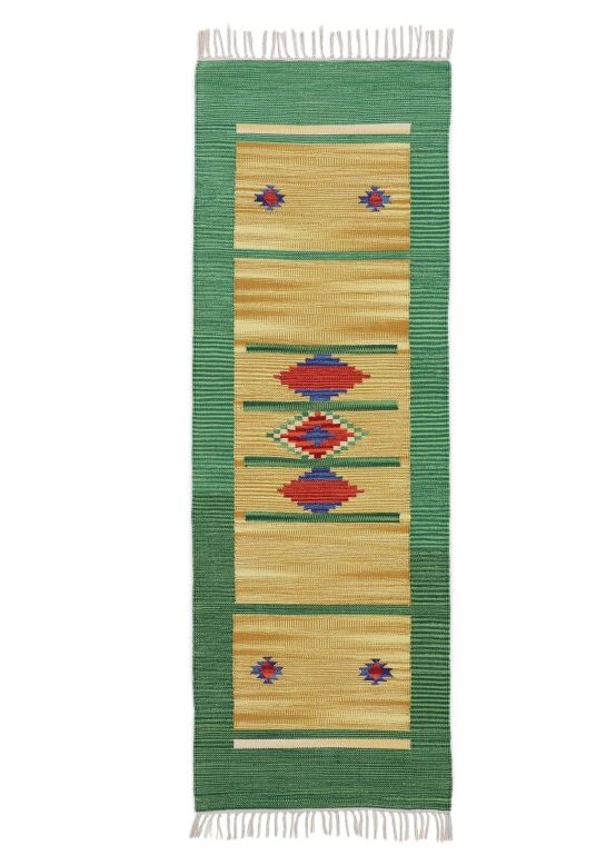 Tapis tissé à plat Kilim Nilay couloir Vert