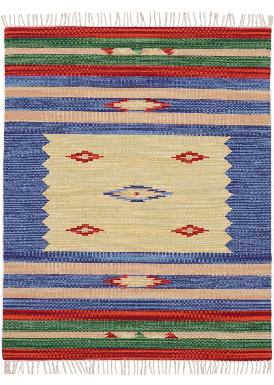 Tapis tissé à plat Kilim Mira Bleu