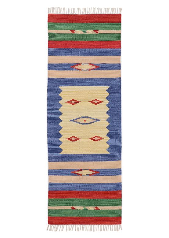 Tapis tissé à plat Kilim Mira couloir Bleu